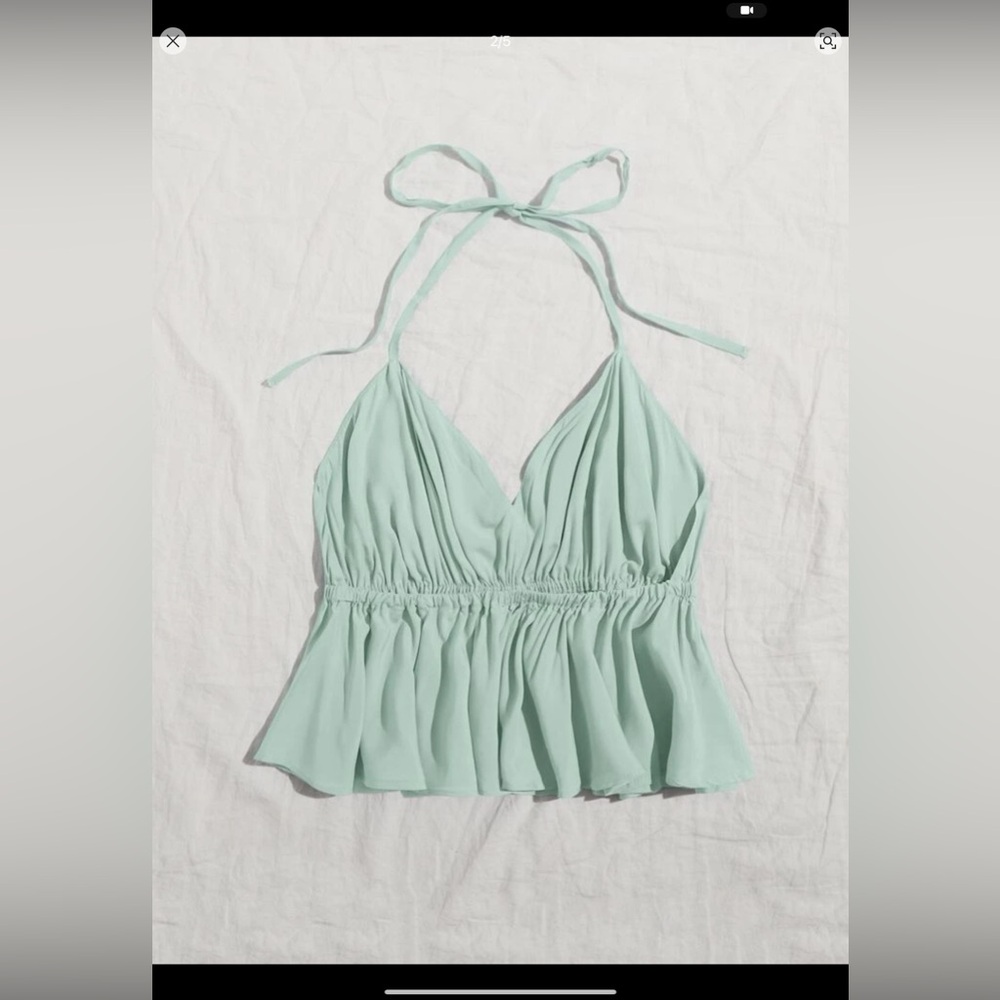 SHEIN Tiffany Blue Open Back Halter Tank Top
